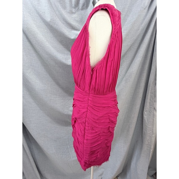 Madison Marcus Pink Silk Layered Pleated Frayed Edge Dress V-Neck Sleeveless - Picture 3 of 11